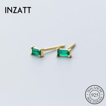 Cute Minimalist Stud Earrings Geometric Square Green Zircon Gold Colour- Wholesale Prices by Jewellery Supermarket - The Jewellery Supermarket